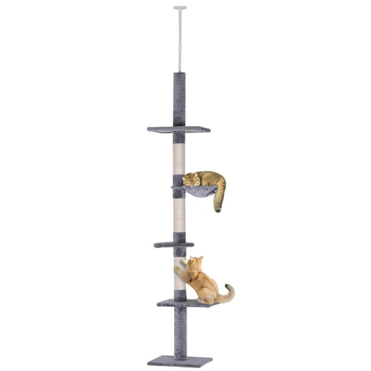 8.5ft Cat Climbing Tree, 5-Tier Activity Center, Scratching Post, Grey Floor to Ceiling Cat Trees Grey at Gallery Canada