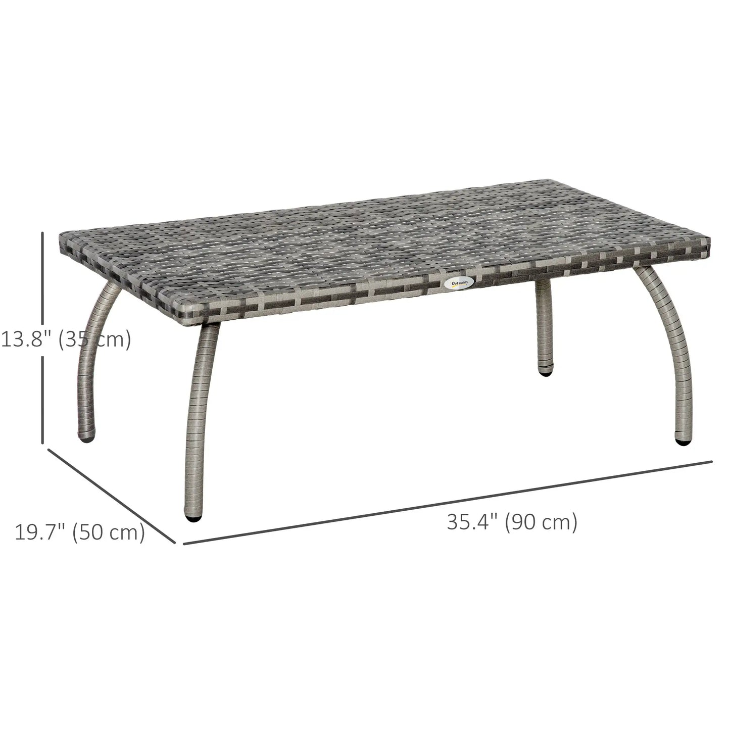 Rattan Coffee Table, 35.4" x 19.7", All-Weather PE, Outdoor Side Table, Grey Patio Side Tables at Gallery Canada