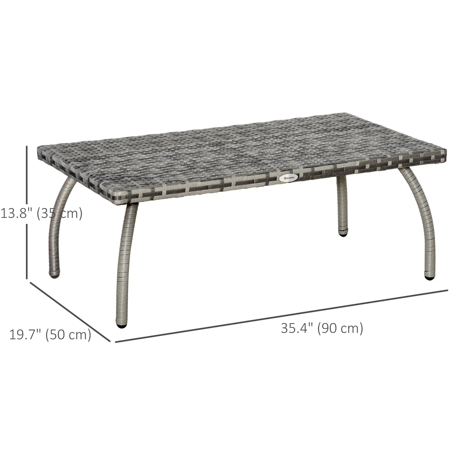 Rattan Coffee Table, 35.4" x 19.7", All-Weather PE, Outdoor Side Table, Grey Patio Side Tables at Gallery Canada