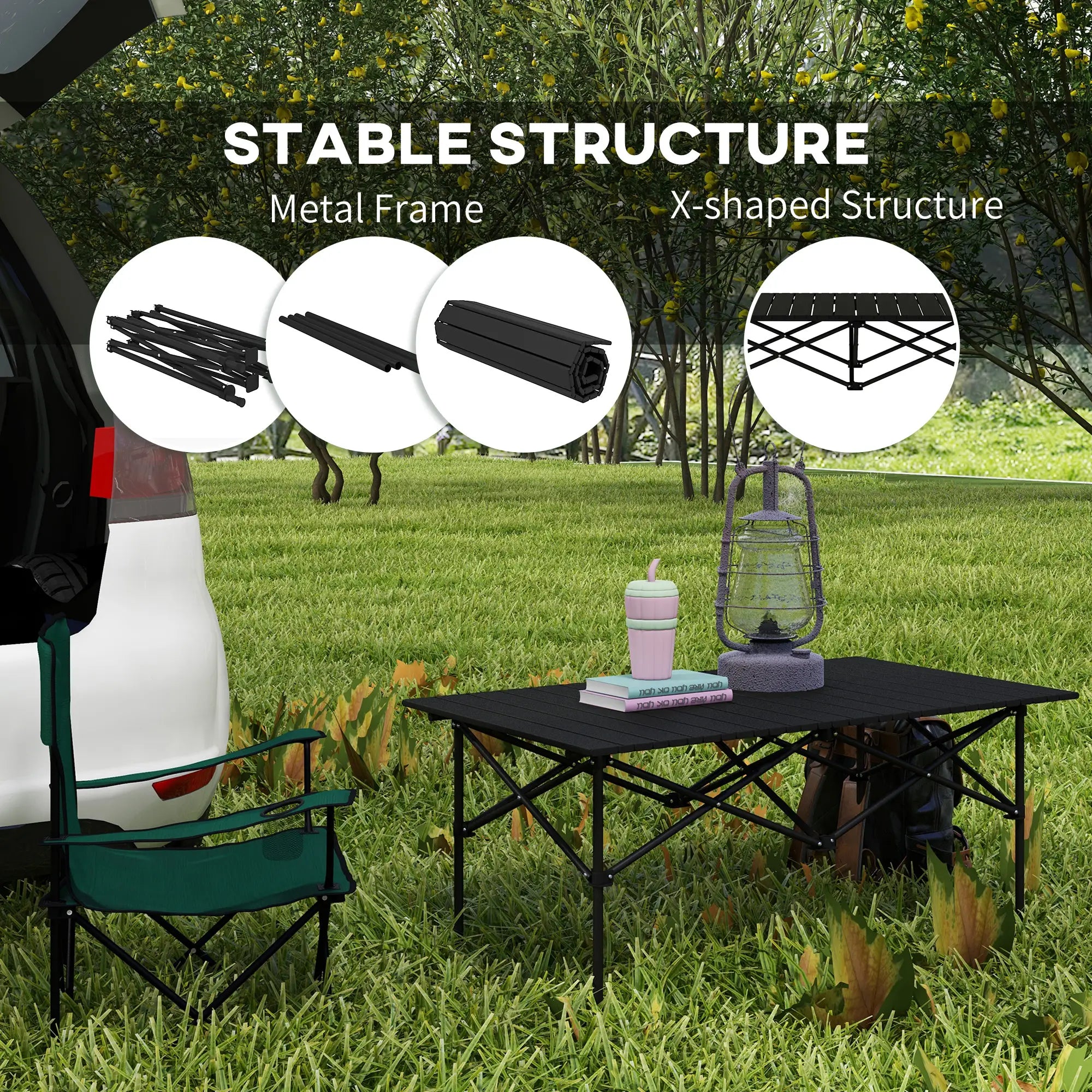 Folding Camping Table, Roll up Top, Carry Bag, Portable, Black Picnic Tables & Camping Chairs at Gallery Canada