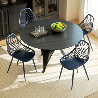 Modern Dining Chairs Set of 4, Plastic with Metal Legs, Blue Dining Chairs at Gallery Canada