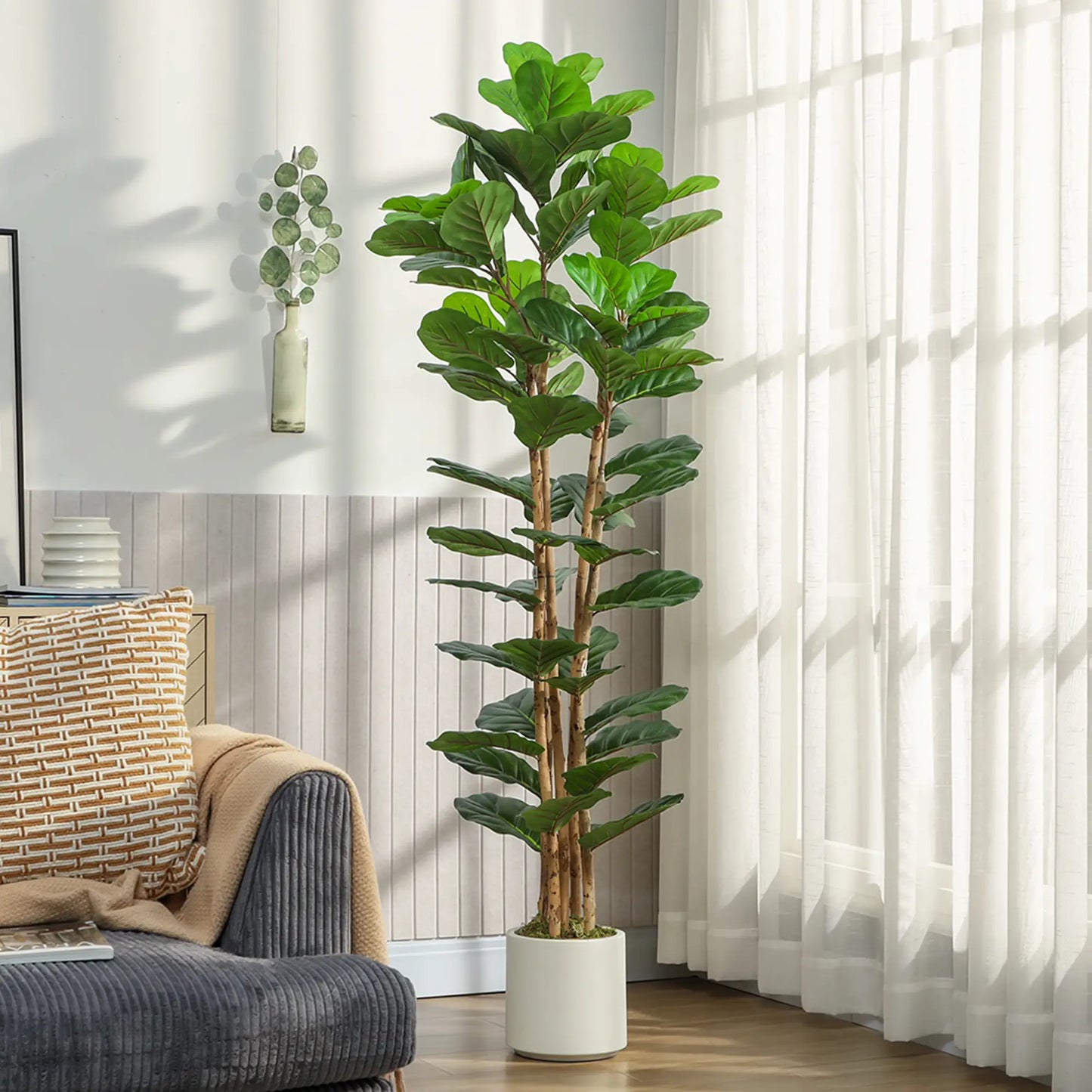 6FT Artificial Fiddle Leaf Fig Tree, Fake Potted Tree, Green Artificial Trees at Gallery Canada