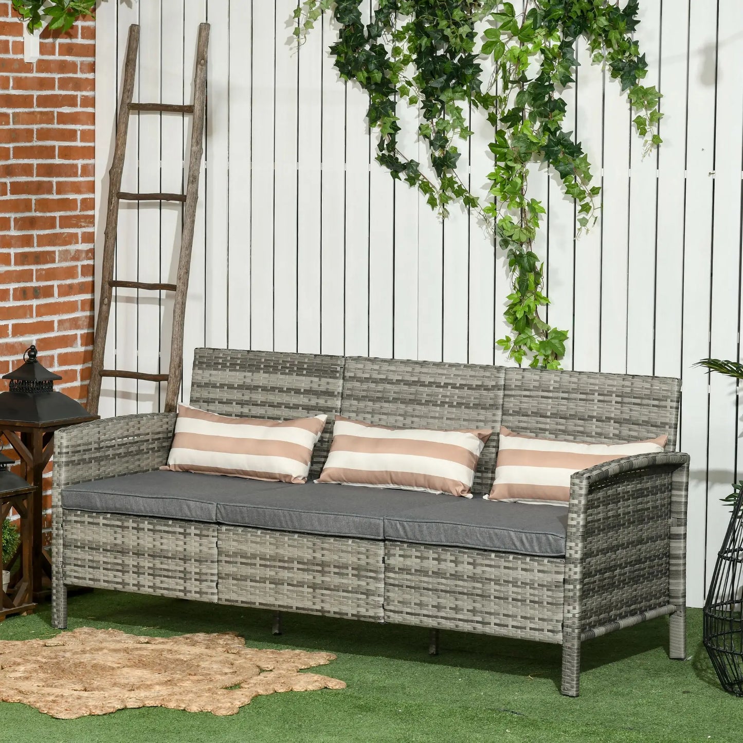 3-Seater Wicker Sofa, PE Rattan Outdoor Couch, Removable Cushions, Grey Patio Furniture Sets at Gallery Canada