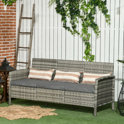 3-Seater Wicker Sofa, PE Rattan Outdoor Couch, Removable Cushions, Grey Patio Furniture Sets at Gallery Canada