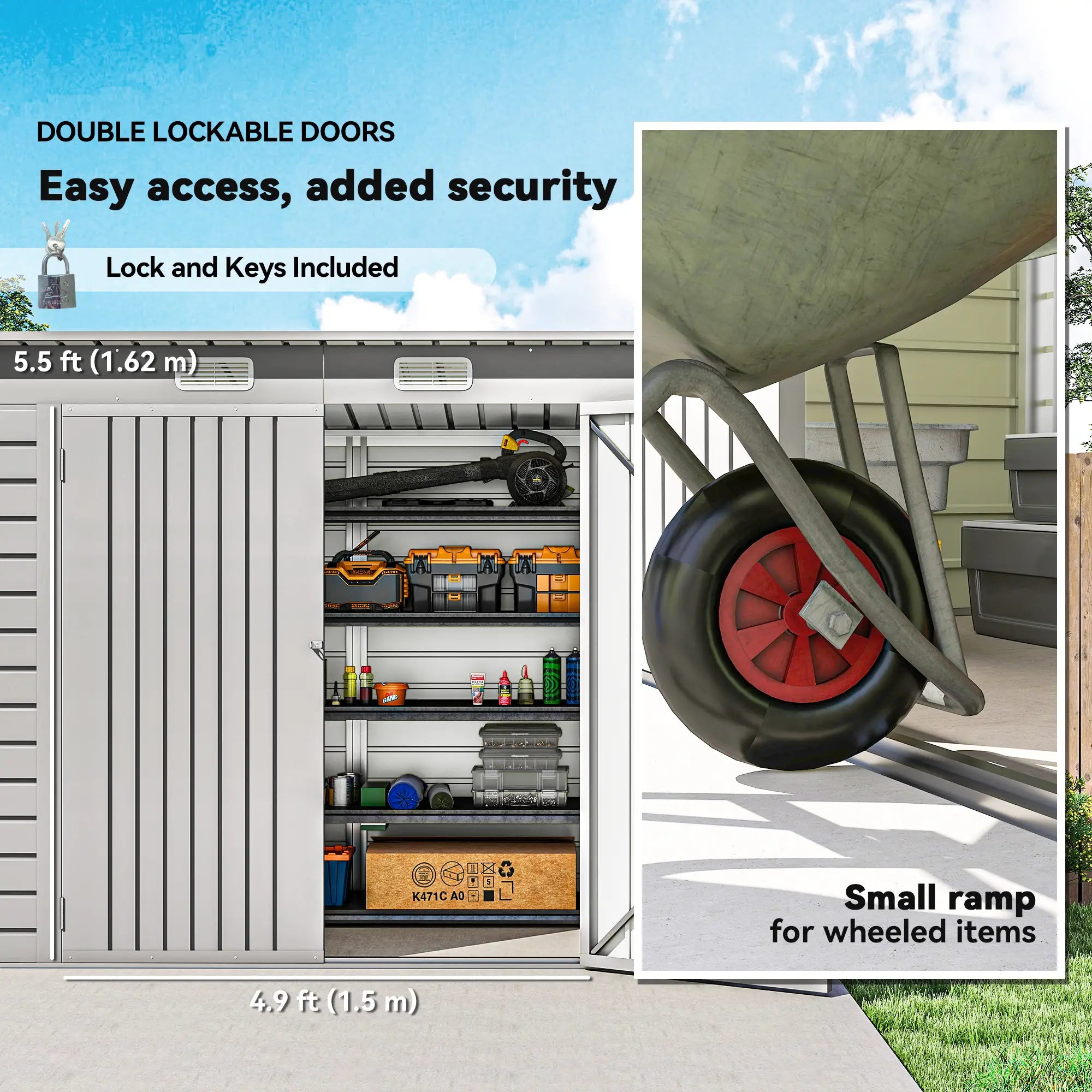 8 x 4FT Galvanized Garden Storage Shed, Metal Outdoor Shed, Light Grey Sheds at Gallery Canada
