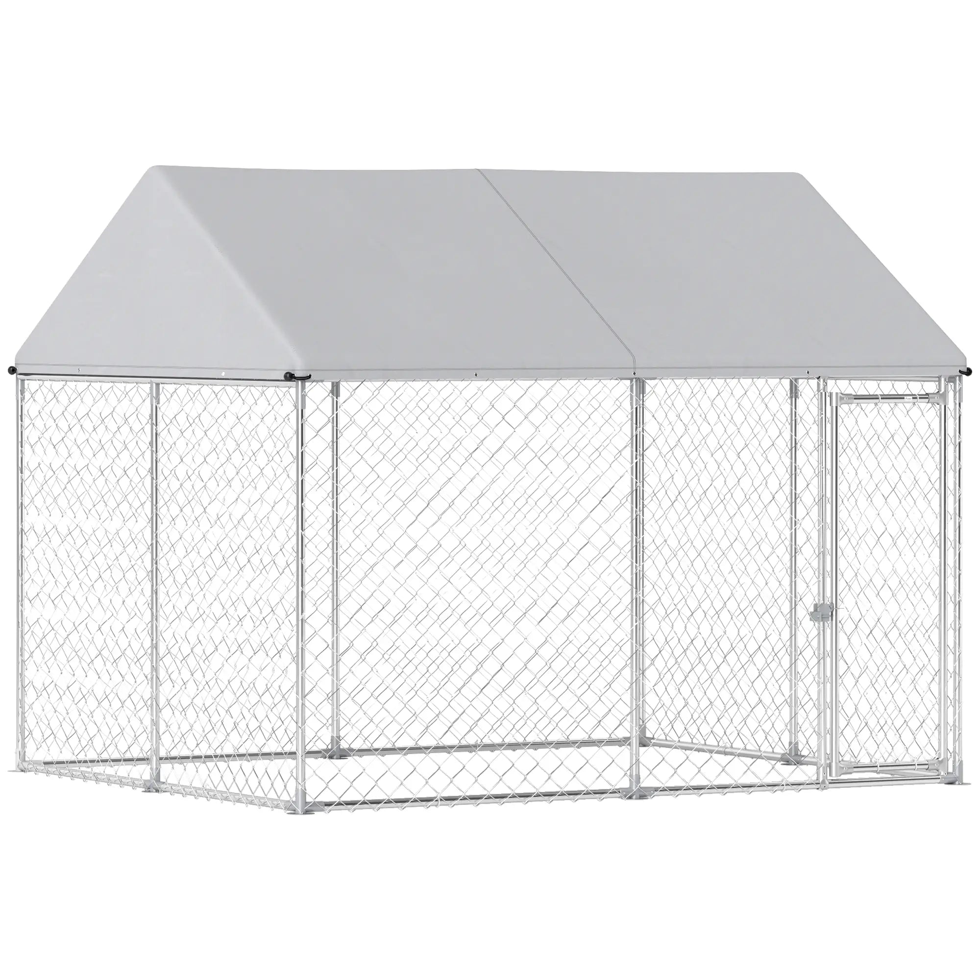 Heavy Duty Galvanized Steel Outdoor Dog Kennel with Waterproof Roof, Safety Lockable Latch System, 9.2' x 7.5' x 7.2' Dog Kennels Silver at Gallery Canada
