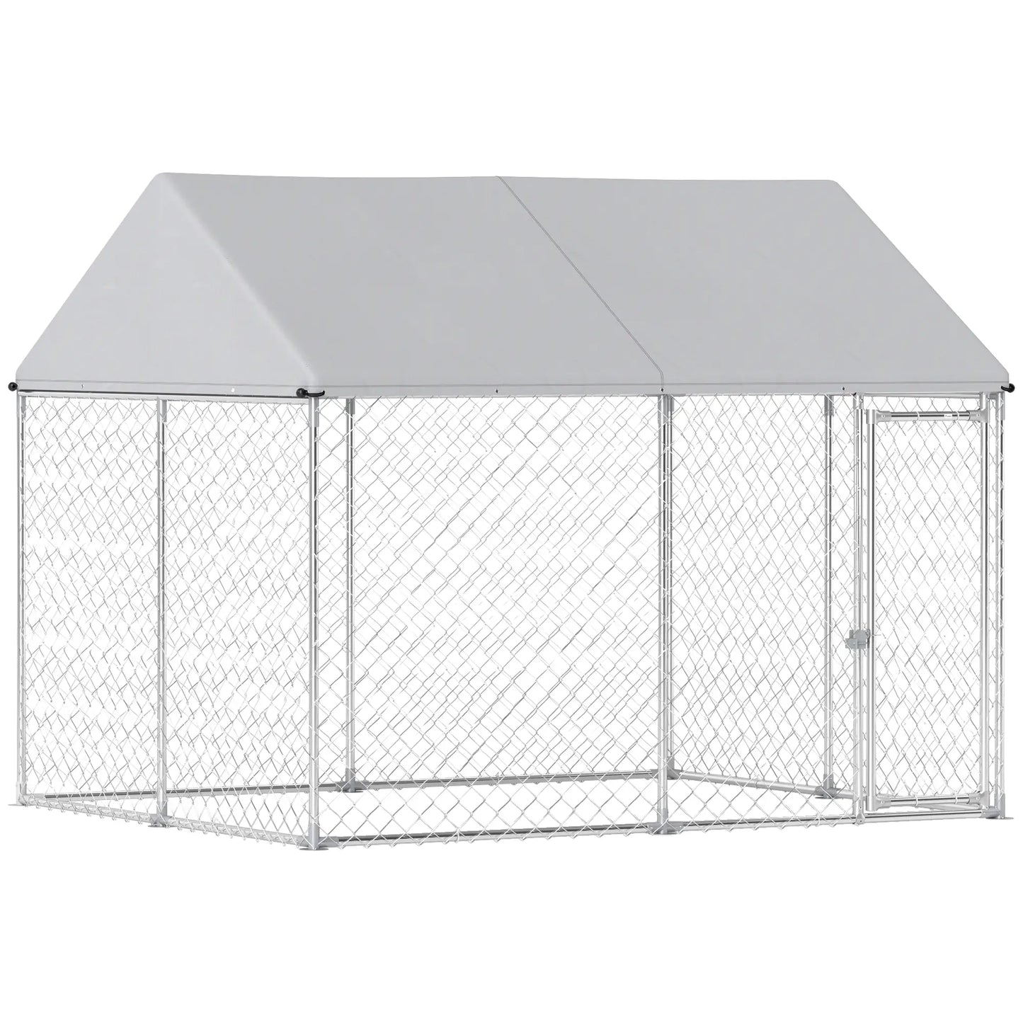 Heavy Duty Galvanized Steel Outdoor Dog Kennel with Waterproof Roof, Safety Lockable Latch System, 9.2' x 7.5' x 7.2' Dog Kennels Silver at Gallery Canada