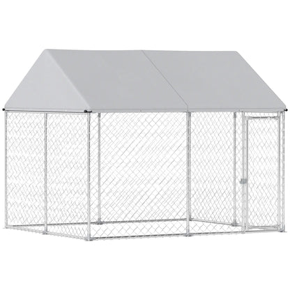Heavy Duty Galvanized Steel Outdoor Dog Kennel with Waterproof Roof, Safety Lockable Latch System, 9.2' x 7.5' x 7.2' Dog Kennels Silver at Gallery Canada