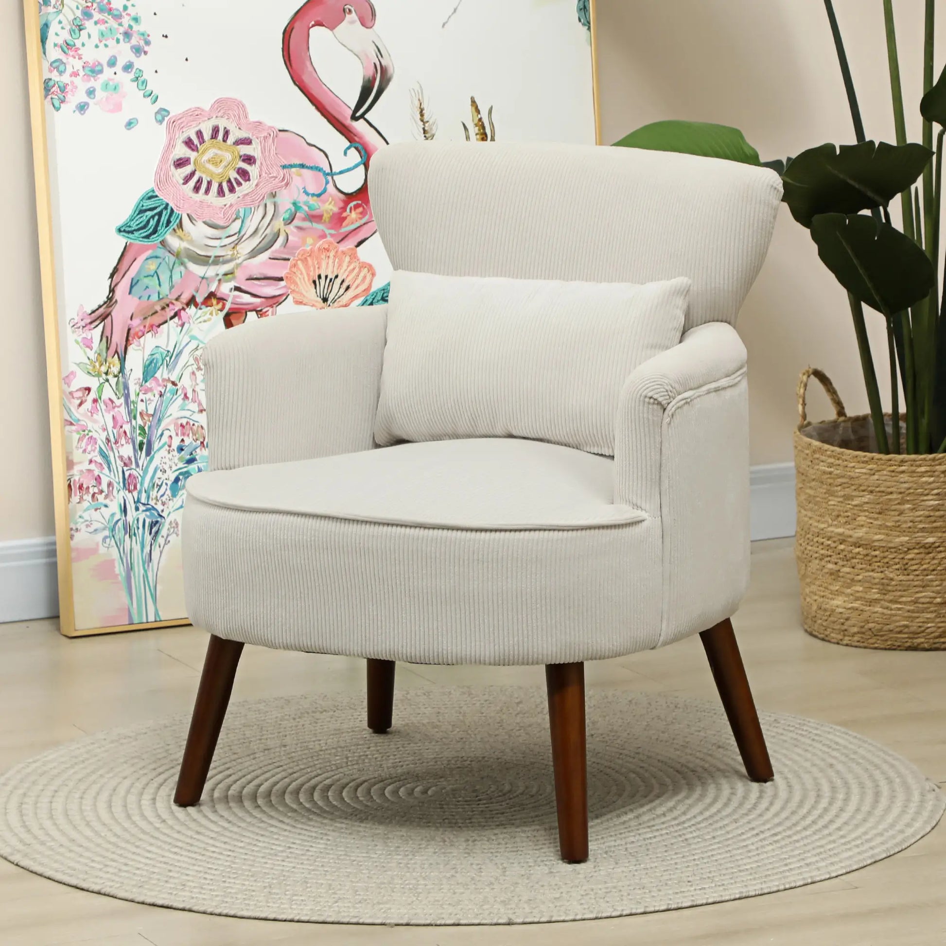 Modern Accent Chair, Upholstered Armchair with Wood Legs, Cream White Accent Chairs at Gallery Canada