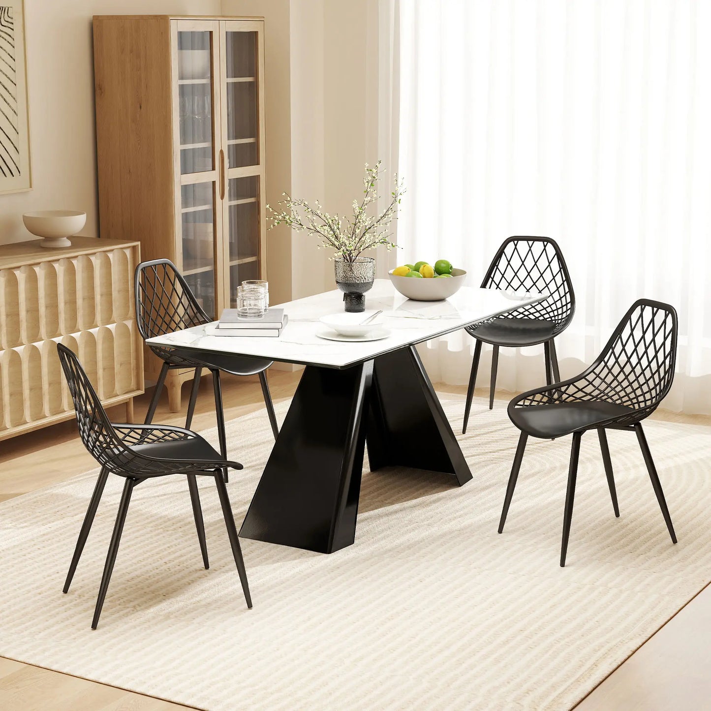 Modern Dining Chairs Set of 4, Plastic Kitchen Chairs with Hollow Backrest and Metal Legs for Living Dining Room, Black Dining Chairs at Gallery Canada