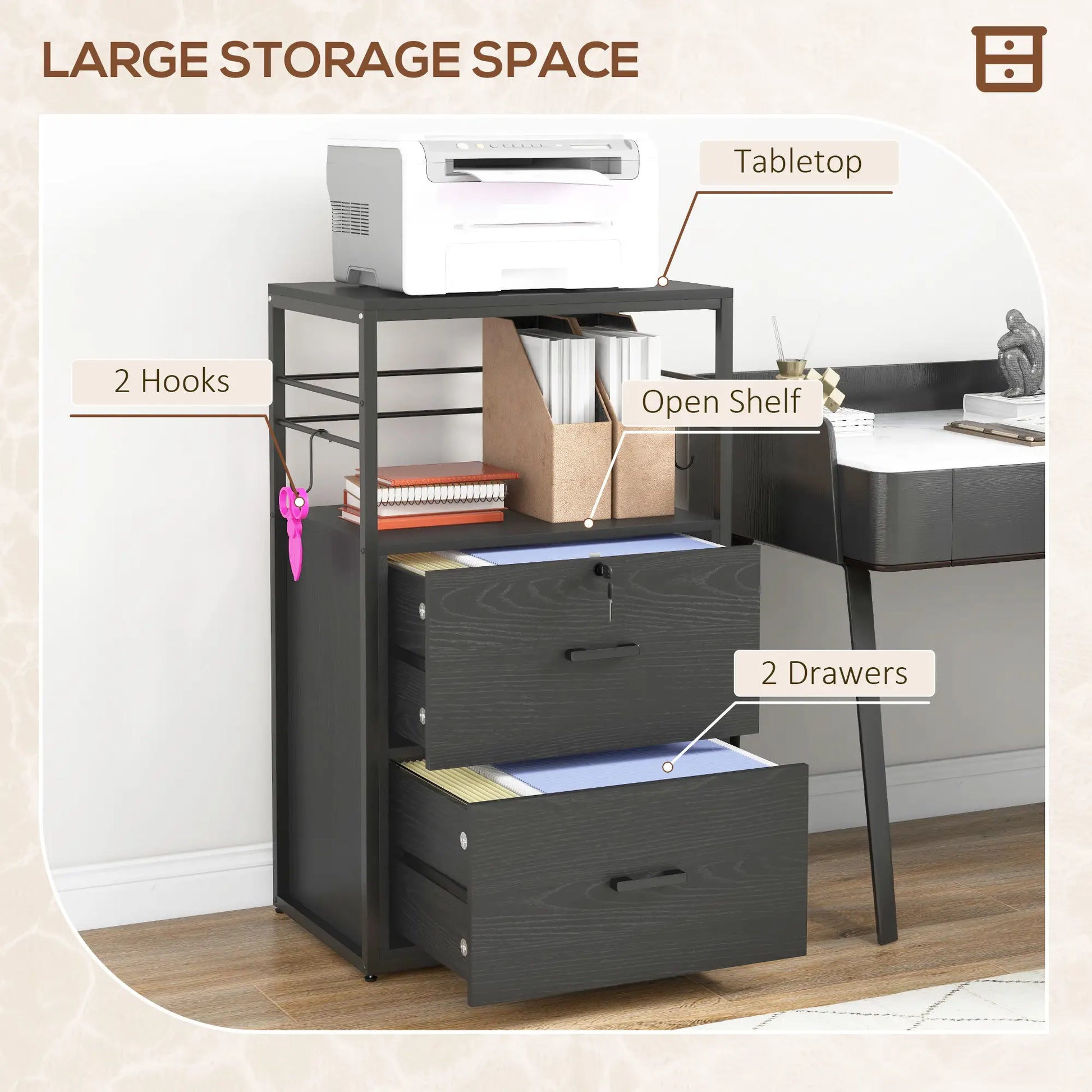 Lockable 2 Drawer Filing Cabinet, Adjustable Hanging Bar, Letter, A4, Legal Size, Black Office Cabinets & Cupboards at Gallery Canada
