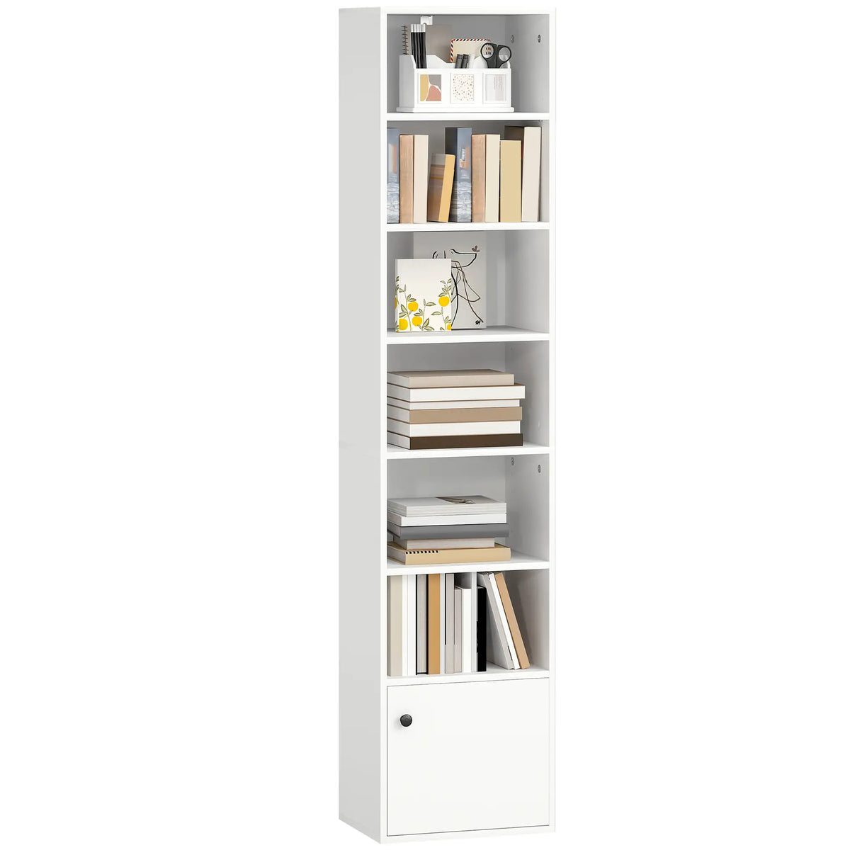 7-Tier Bookcase, Display Shelf with Cabinet, White