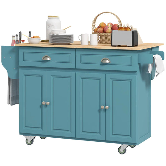 Rolling Kitchen Island with Storage, Drop Leaf, Rubber Wood Top, Light Blue Kitchen Islands & Kitchen Carts Light Blue at Gallery Canada