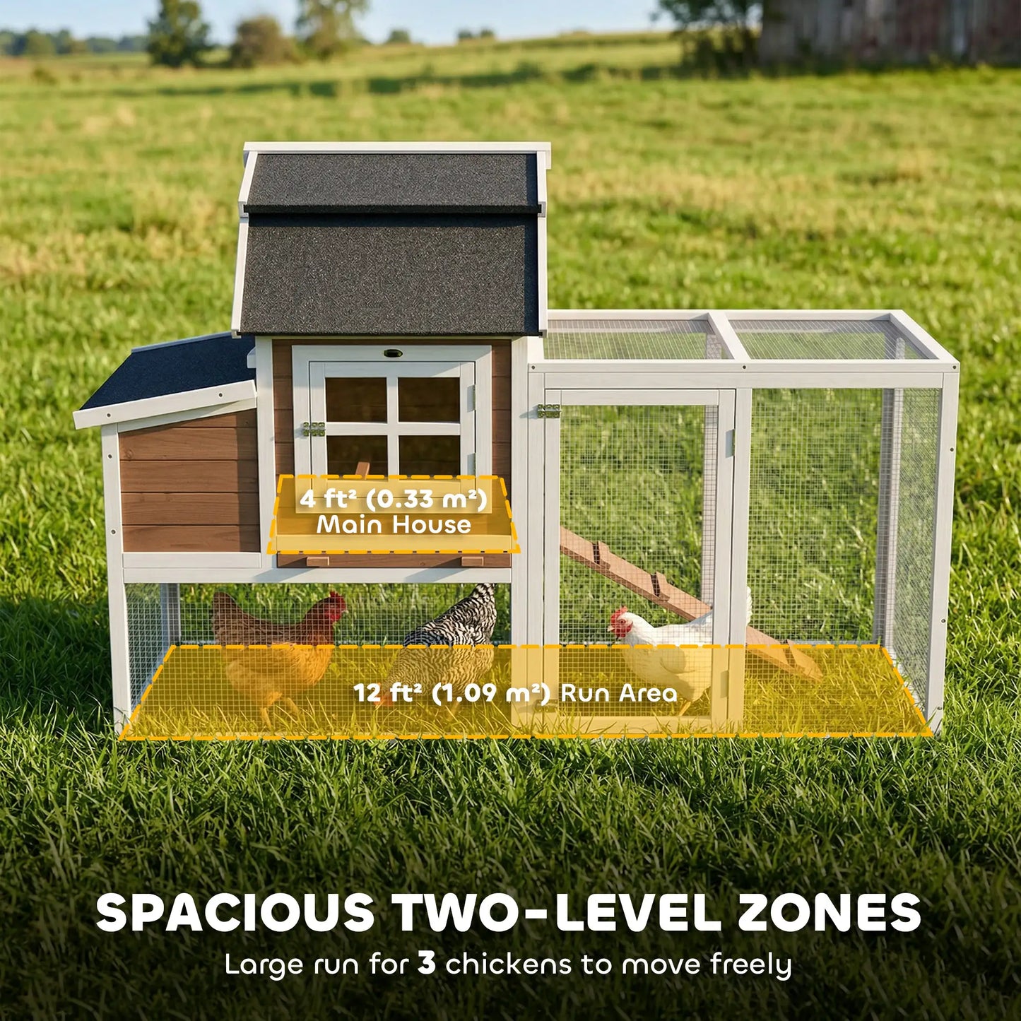 71" Chicken Coop For 3 Chickens, Wooden Hen House With Run, Removable Tray Chicken Coops at Gallery Canada