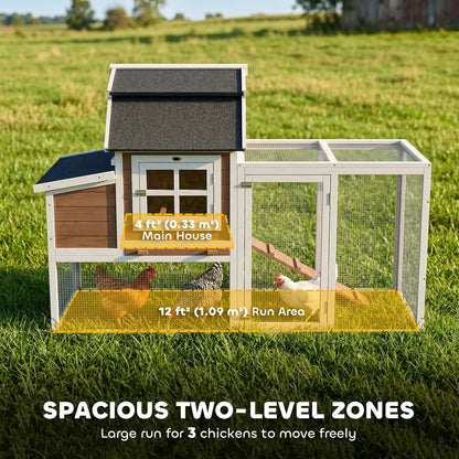 71" Chicken Coop For 3 Chickens, Wooden Hen House With Run, Removable Tray Chicken Coops at Gallery Canada