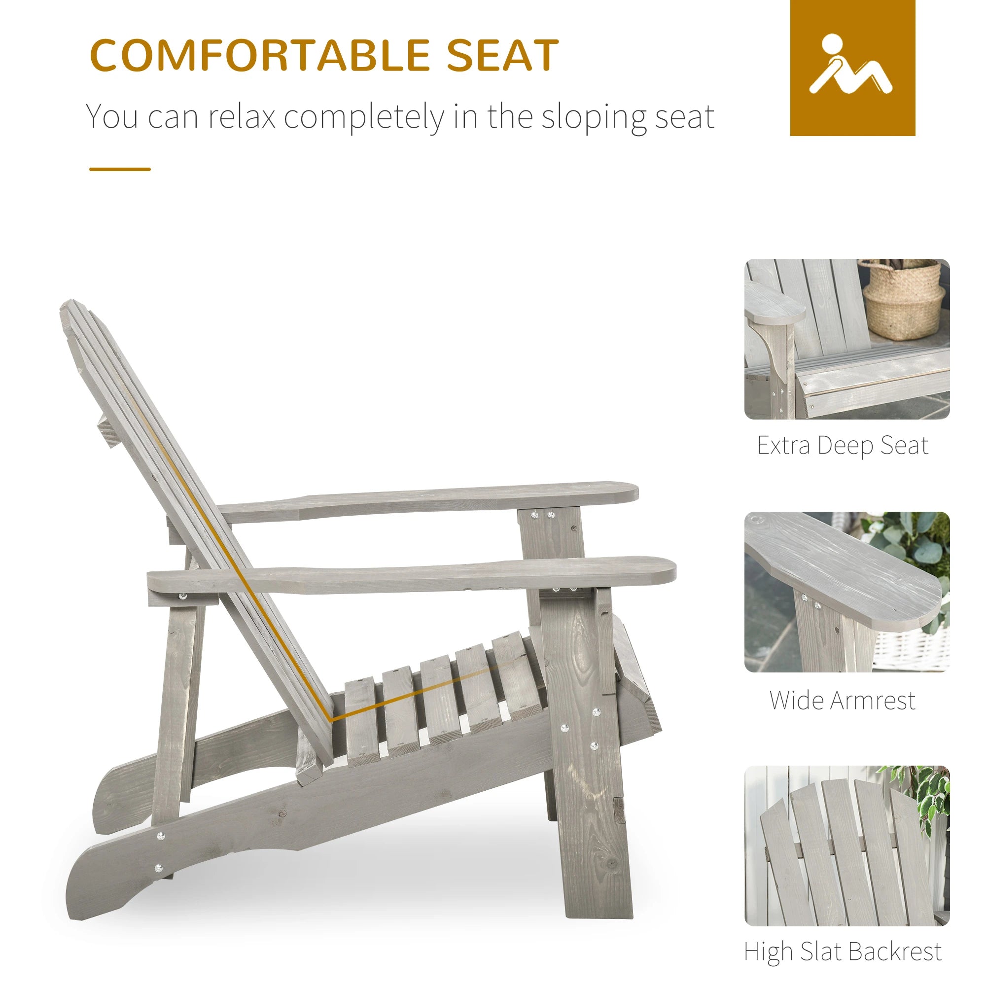 Wood Adirondack Chair, Outdoor Patio Chair, Slatted Design, Light Grey Patio Chairs at Gallery Canada