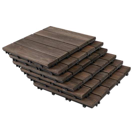 27 Pcs Wood Interlocking Deck Tiles, 12 x 12in, Black Deck Tiles Black at Gallery Canada