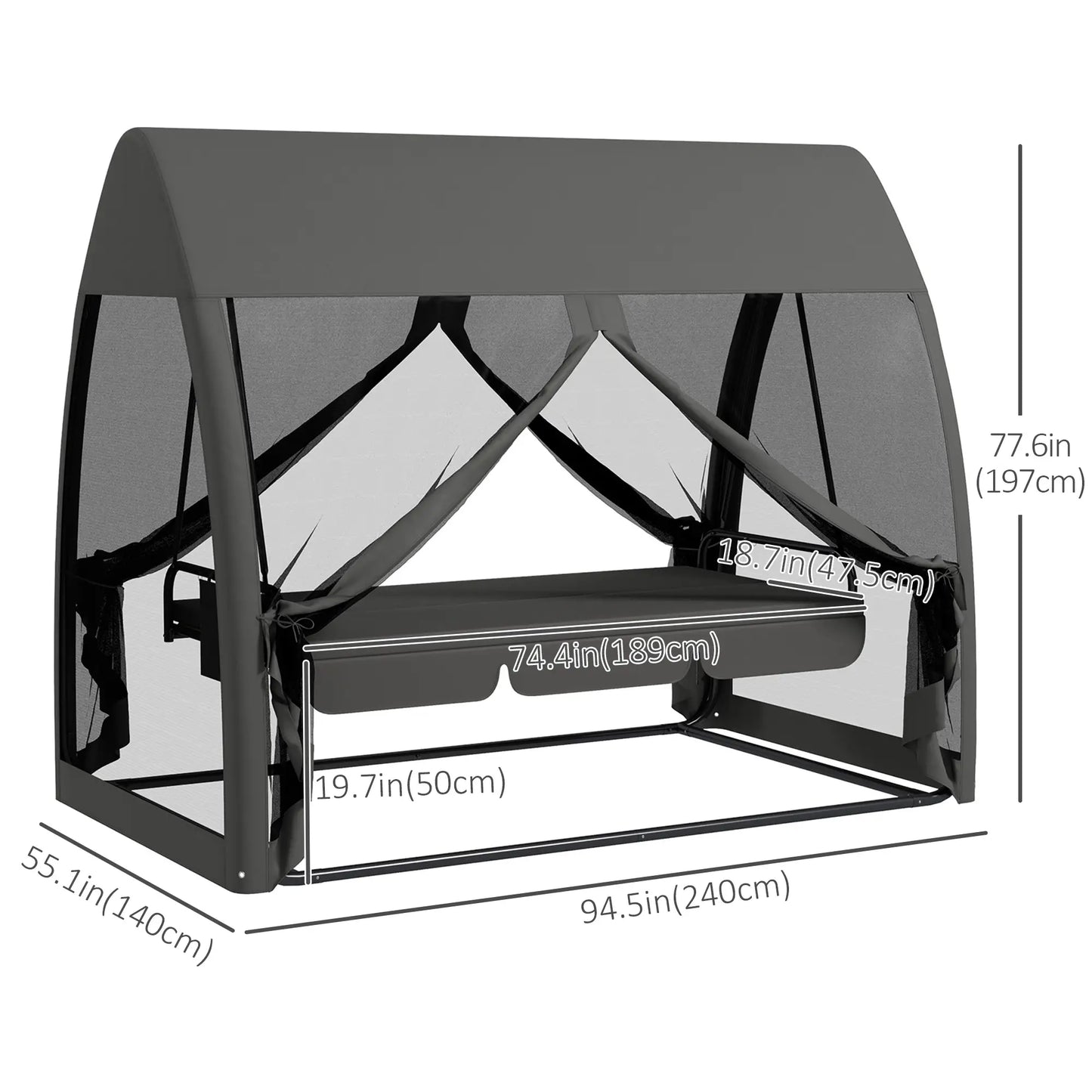 3-Seater Outdoor Swing Chair, Steel Stand, Canopy Netting, Dark Grey Porch Swings with Canopy at Gallery Canada
