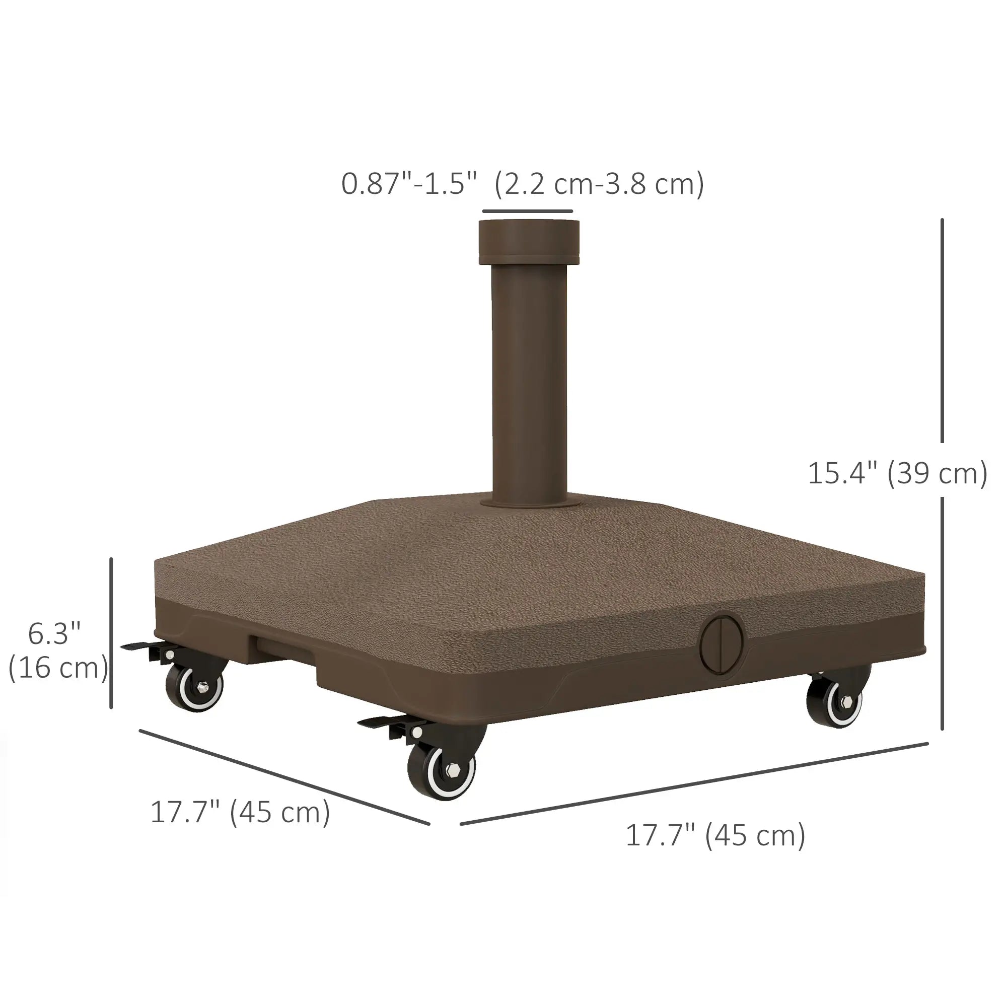 Square Parasol Base, Portable with Wheels, Water or Sand Filled, for Φ0.75