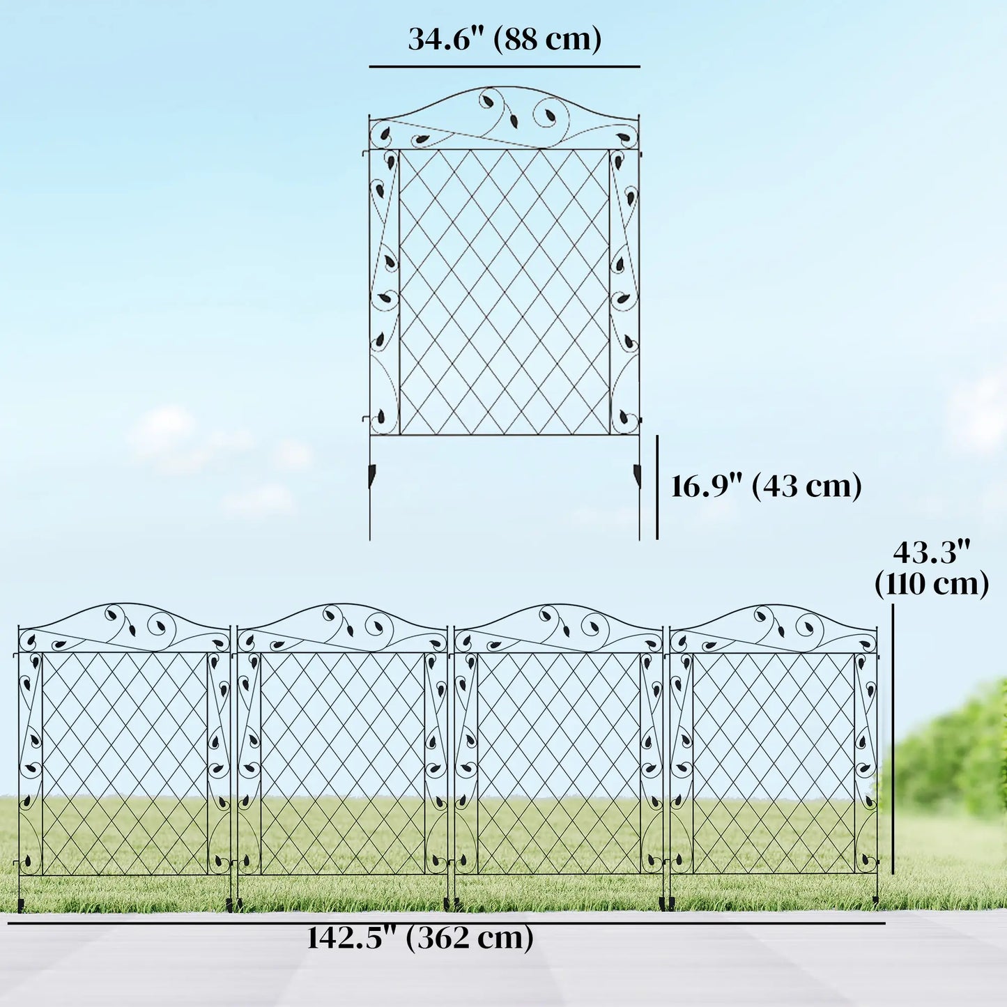 Metal Garden Fence Panels, Animal Barrier, Border Edging, 4 Pack, Wavey Vines Garden Fences at Gallery Canada