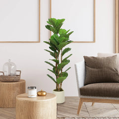 4FT Artificial Fiddle Leaf Fig Tree, Solid Wood Trunk, Green