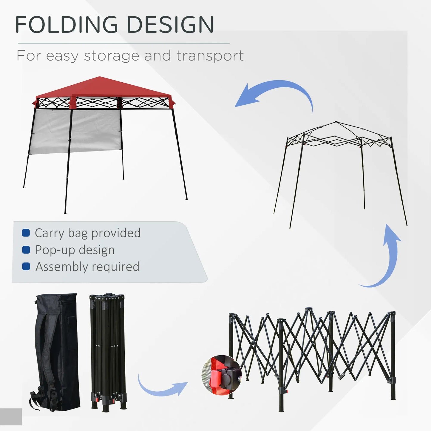 7' x 7' Foldable Gazebo Tent, Adjustable Legs, Black, Red Pop Up Canopies at Gallery Canada