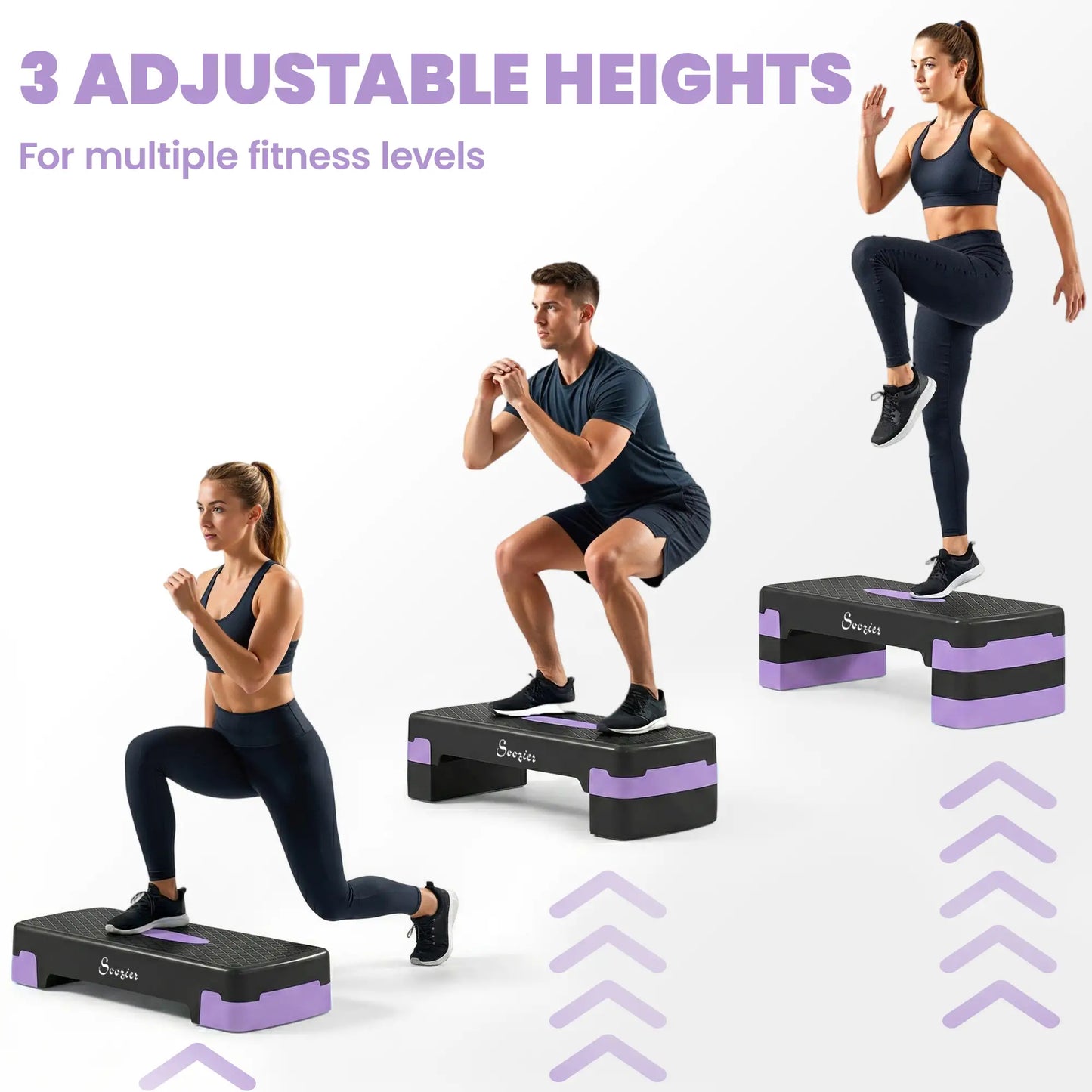 Aerobic Exercise Step Platform, 4"/6"/8" Adjustable Aerobic Stepper with Risers, Workout Stepper for Home Gym, Purple Aerobic Equipment at Gallery Canada
