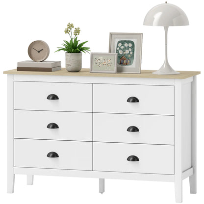 6 Drawer Dresser with Quiet Slides, Modern for Bedroom, White Storage Cabinets White, Natural at Gallery Canada