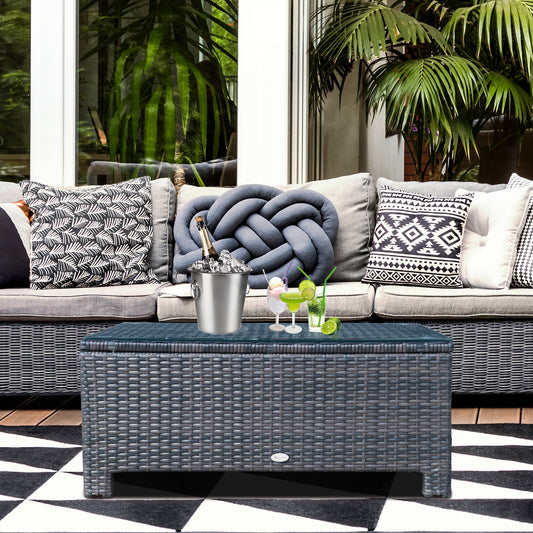 Rattan Wicker Coffee Table with Glass Top Outdoor Garden Patio Furniture Brown Tempered - Gallery Canada