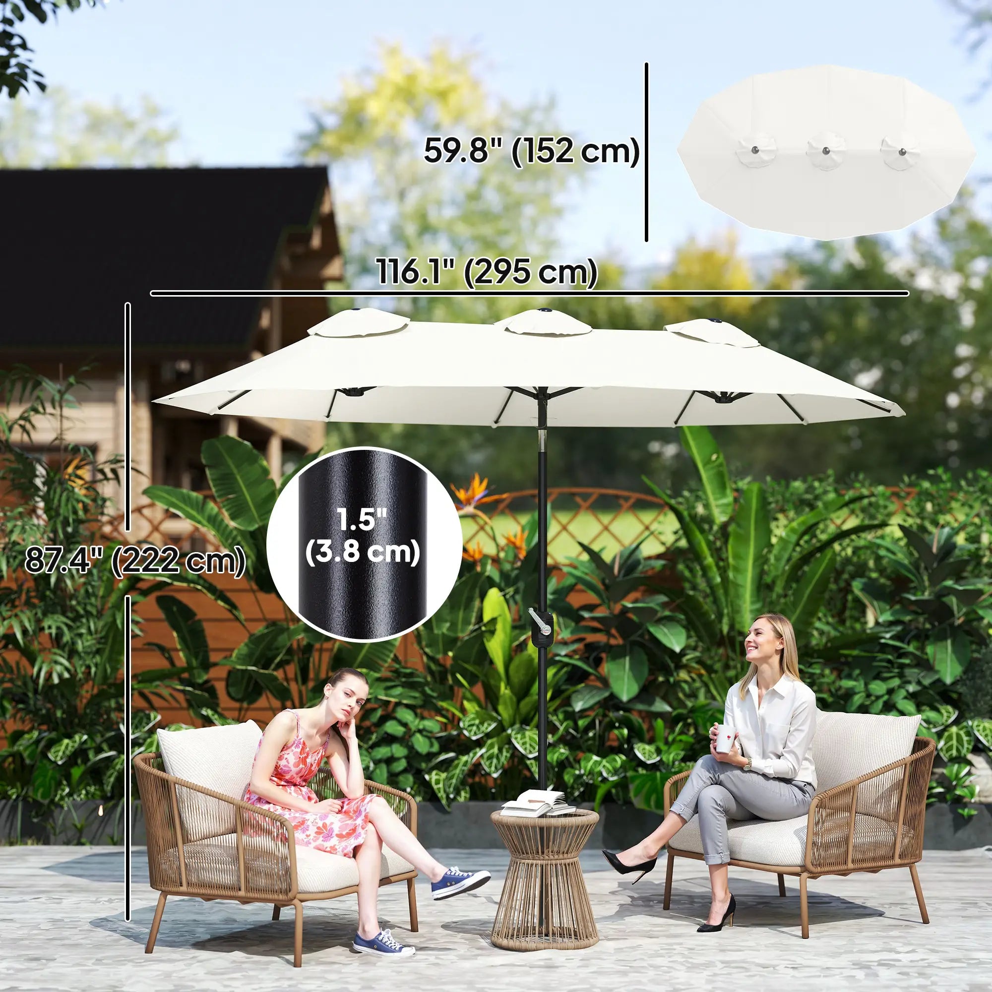 9.7' Double-Sided Patio Umbrella, Tilt Crank Vents, Cream White Sun Umbrellas at Gallery Canada