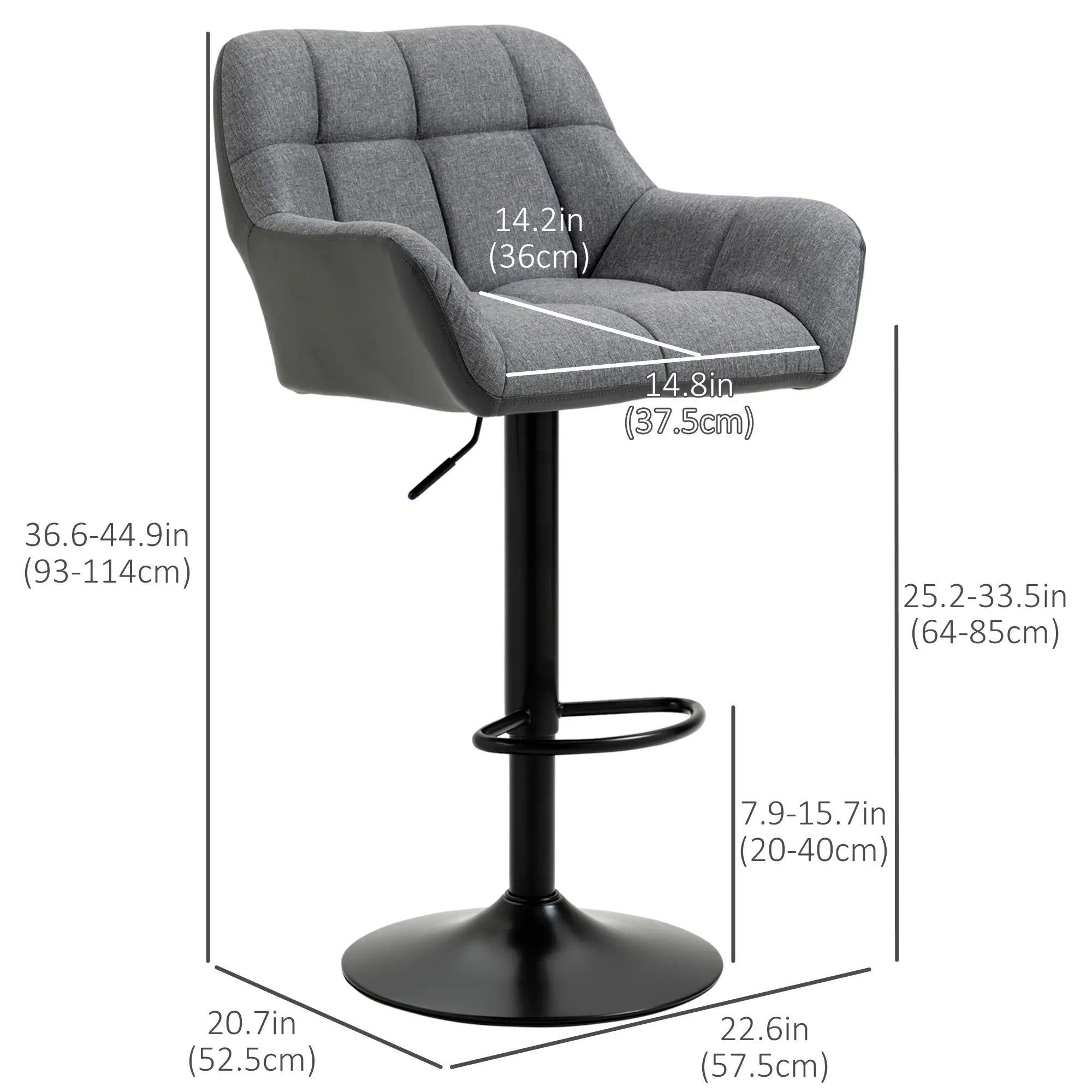 Swivel Barstools Set of 2, Adjustable Height, PU Leather, Grey Bar Stools at Gallery Canada