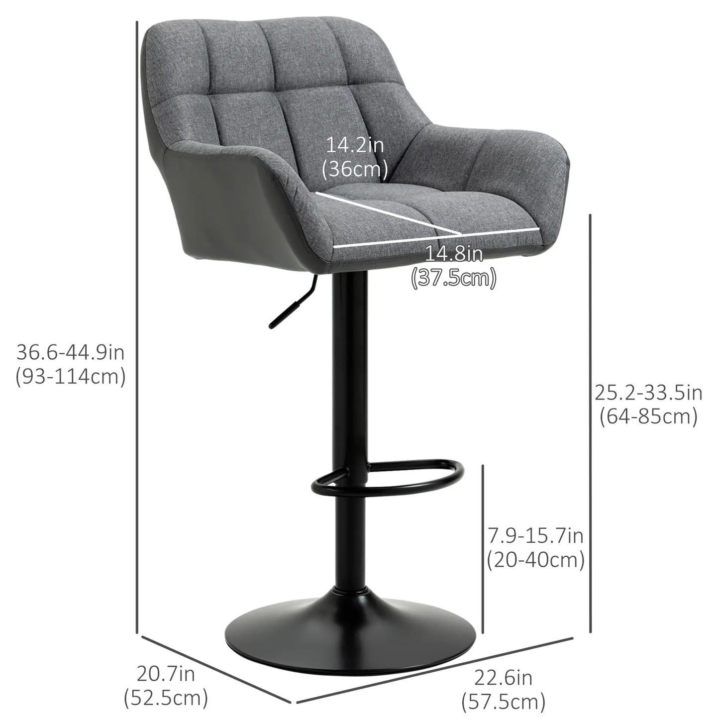 Swivel Barstools Set of 2, Adjustable Height, PU Leather, Grey Bar Stools at Gallery Canada