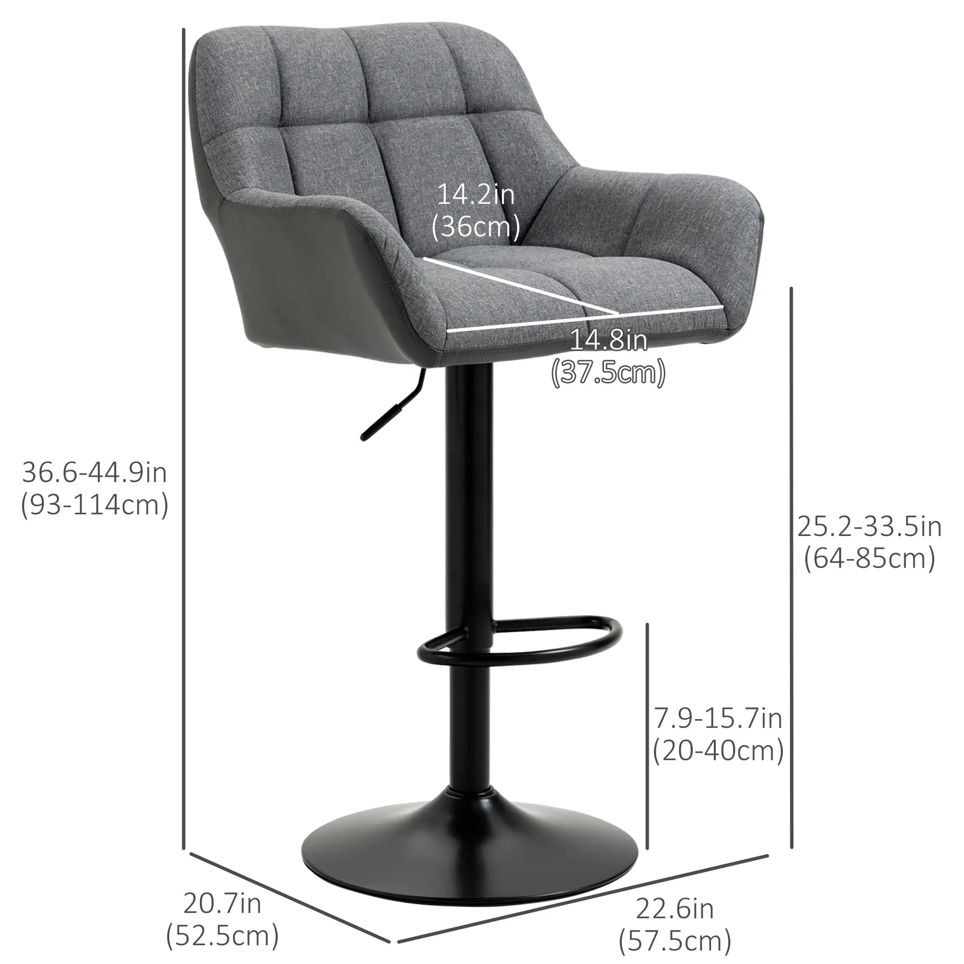 Swivel Barstools Set of 2, Adjustable Height, PU Leather, Grey Bar Stools at Gallery Canada