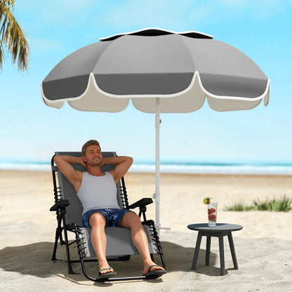 6 ft Portable Beach Umbrella, Sand Anchor, Carry Bag, Adjustable, UPF50+, Grey Beach Umbrellas at Gallery Canada