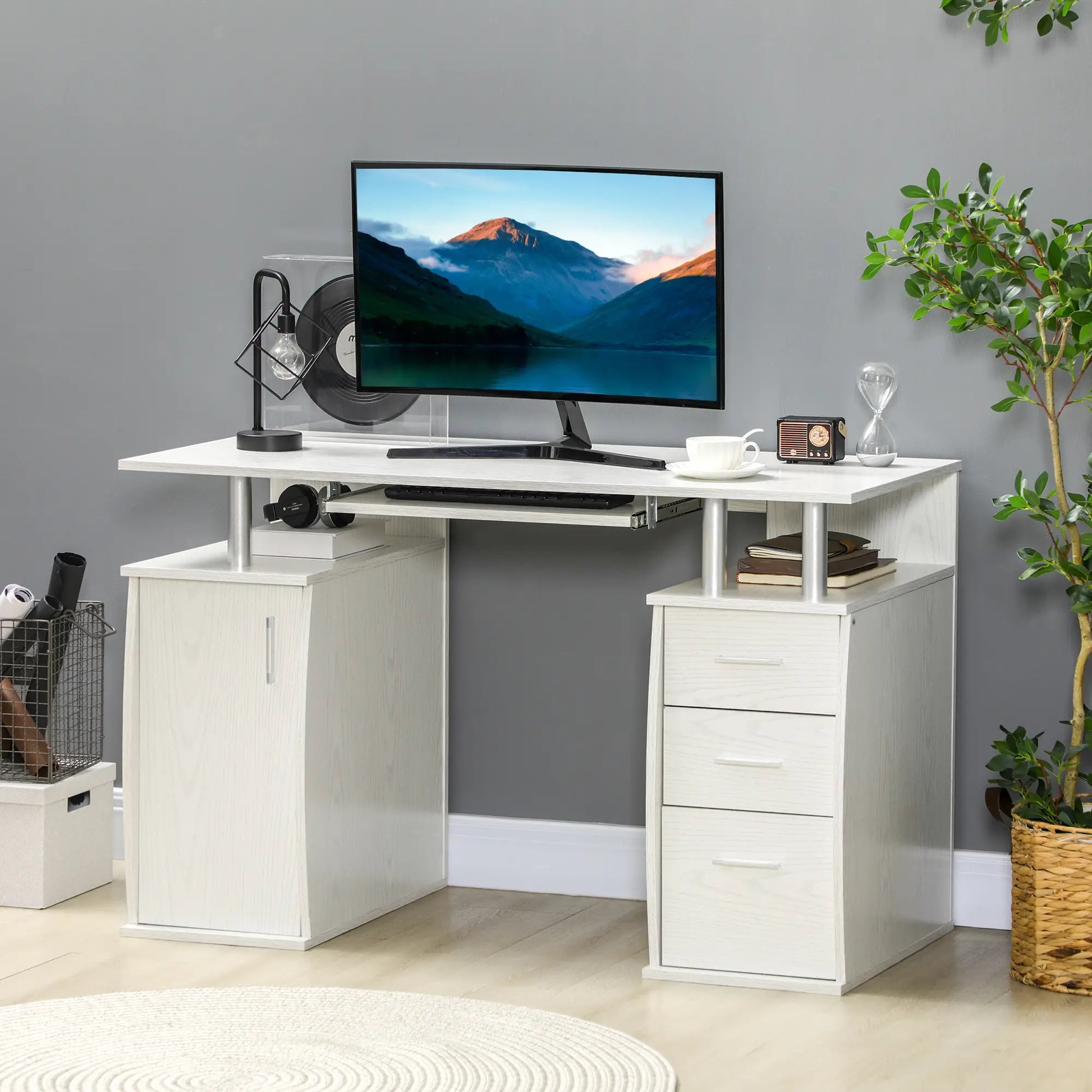 47" Computer Desk With Keyboard Tray, Storage Drawers, White Computer Desks at Gallery Canada
