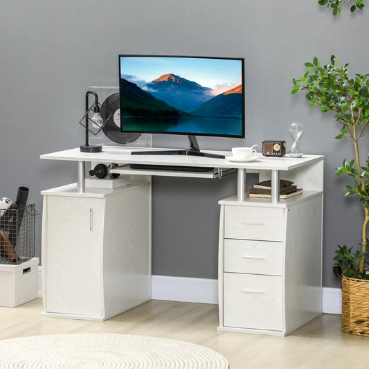 47" Computer Desk With Keyboard Tray, Storage Drawers, White Computer Desks White at Gallery Canada