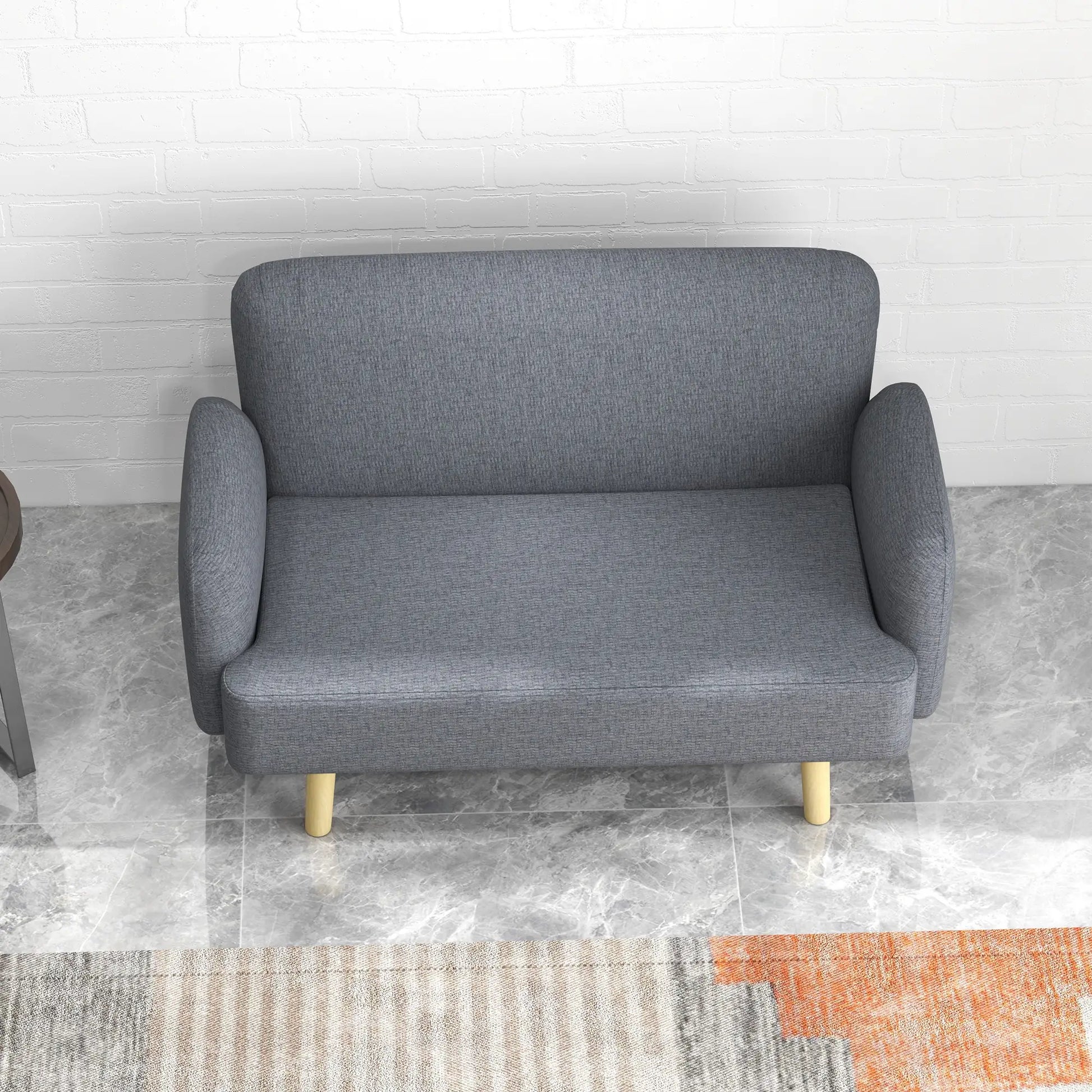 Velvet Fabric 2 Seater Sofa, Small Loveseat 8.3" Thick, Grey 2-Seater Sofas at Gallery Canada