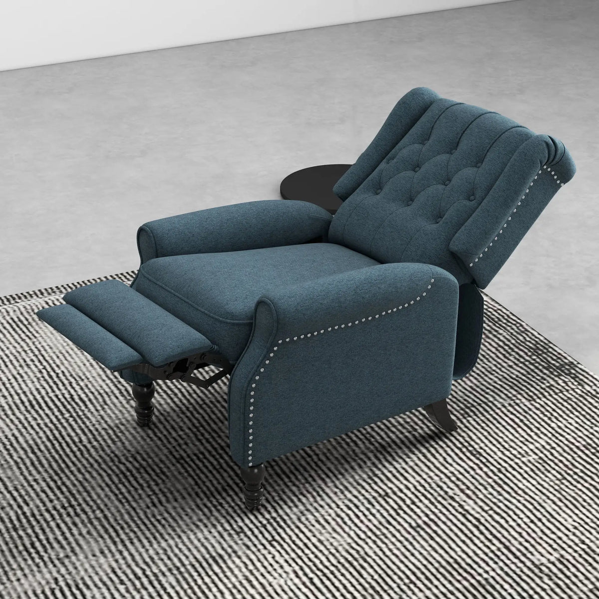 Wingback Reclining Chair with Footrest, Button Tufted, Blue
