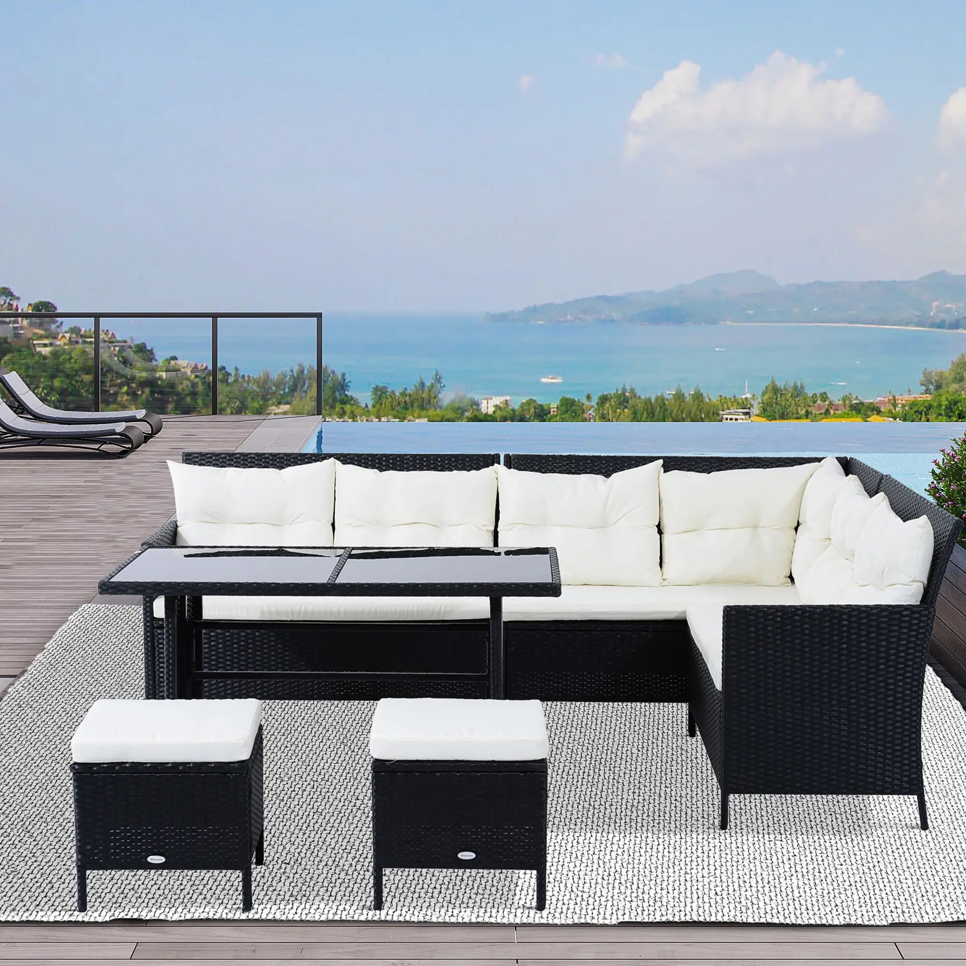 6pcs Outdoor Rattan Sofa Set, Garden Wicker Sectional, White Patio Furniture Sets at Gallery Canada