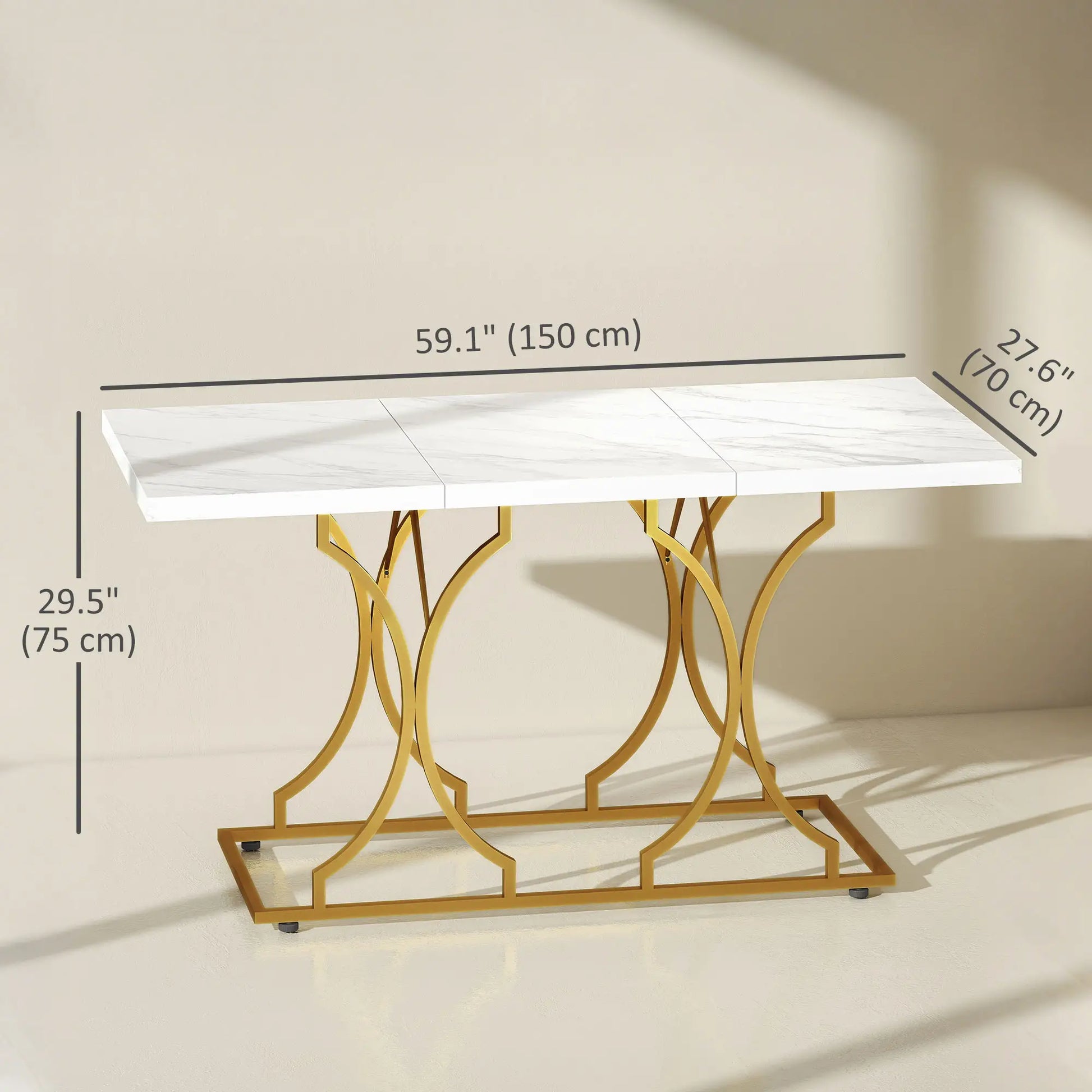 59-Inch Dining Table for 6, Modern Marble-Pattern, White Dining Tables at Gallery Canada