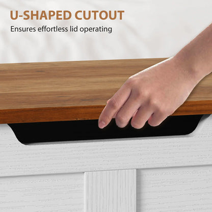 39.4 Inches Storage Chest, Brown White Wood Grain, Safety Hinges, Brown White