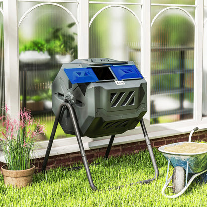 Dual Chamber Compost Bin, 43 Gallon, 360° Rotating, Blue Garden Accessories at Gallery Canada