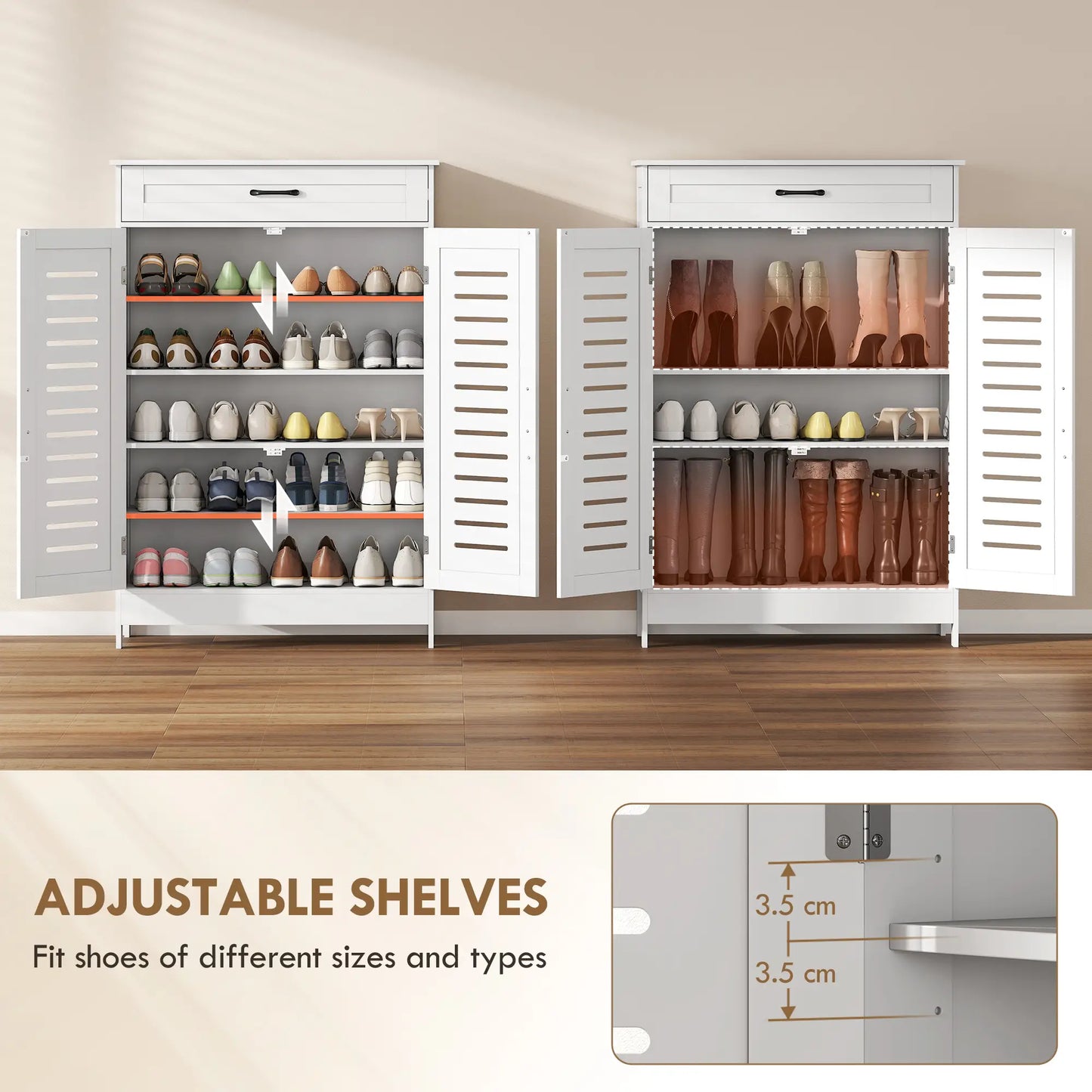 Shoe Cabinet With Louvered Doors, Drawer, Adjustable Shelves, White Shoe Storage Cabinets & Racks at Gallery Canada