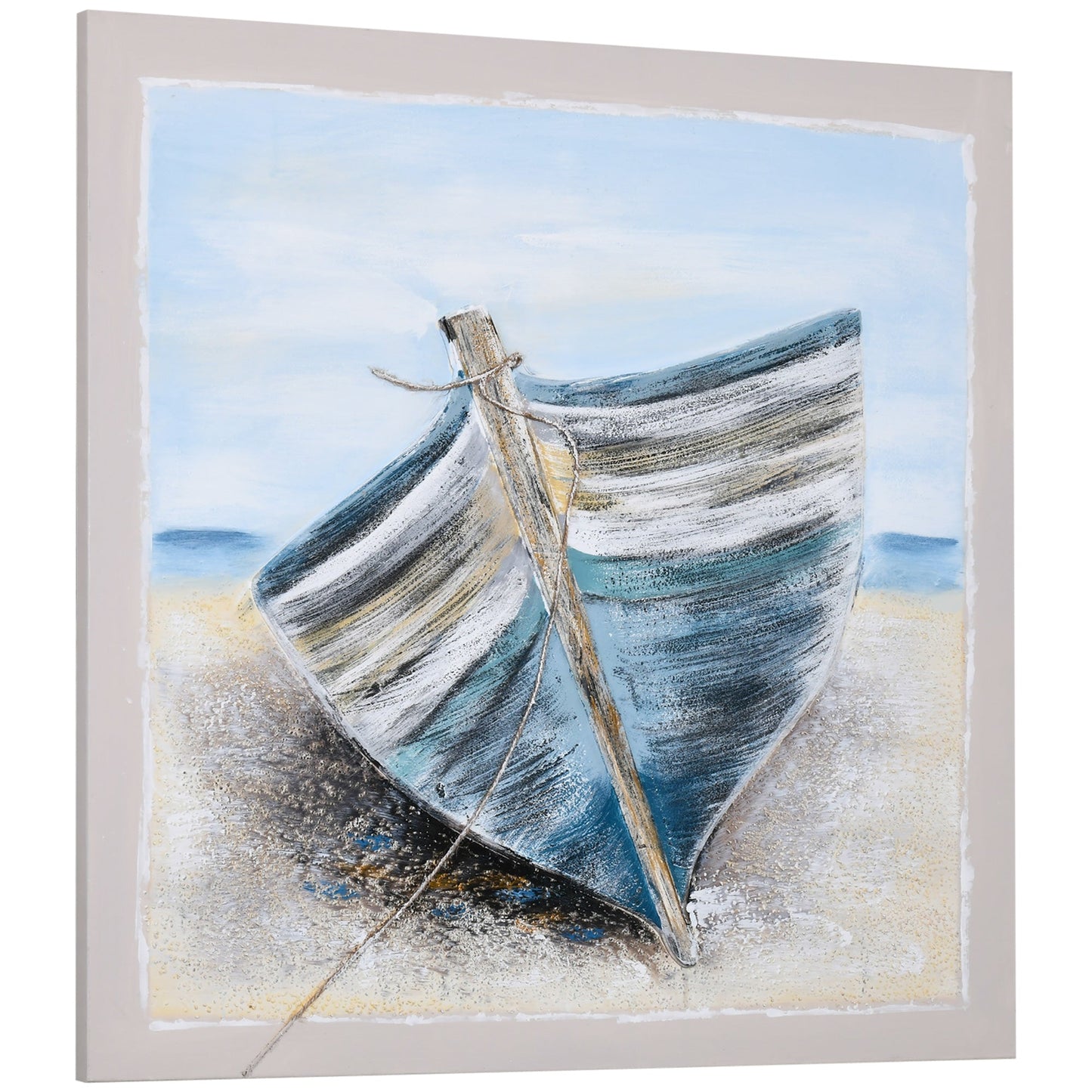 Boat Wall Art Hand-Painted Canvas Painting Beach Artwork Modern Framed Prints for Living Room Bedroom Decor Blue, 35.5" x 35.5" at Gallery Canada