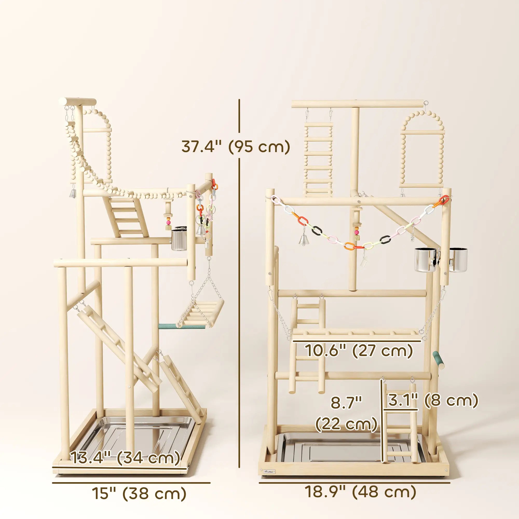 Bird Playground, 4 Layer Wooden Play Stand, Ladders, Chain Toy, Stainless Steel Cups Bird Cages at Gallery Canada