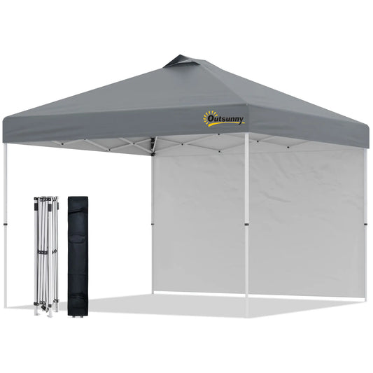10' x 10' Pop Up Canopy Tent, Adjustable Height, 1 Sidewall, Wheeled Bag, Grey Pop Up Canopies Grey at Gallery Canada