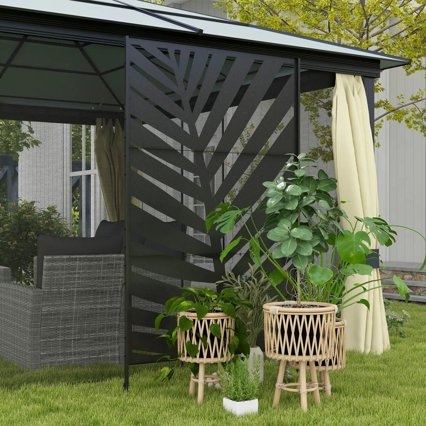 Metal Outdoor Privacy Screen, 48" x 78" H, Freestanding Garden Panel, Banana Leaf Side Awnings at Gallery Canada