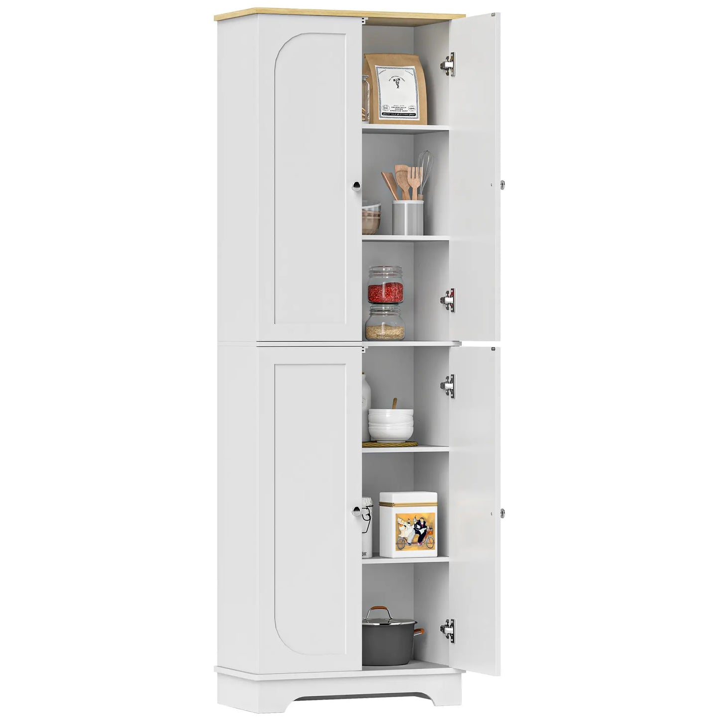 72" Tall Pantry Cabinet, Adjustable Shelves, 4 Doors, White Storage Cabinets at Gallery Canada