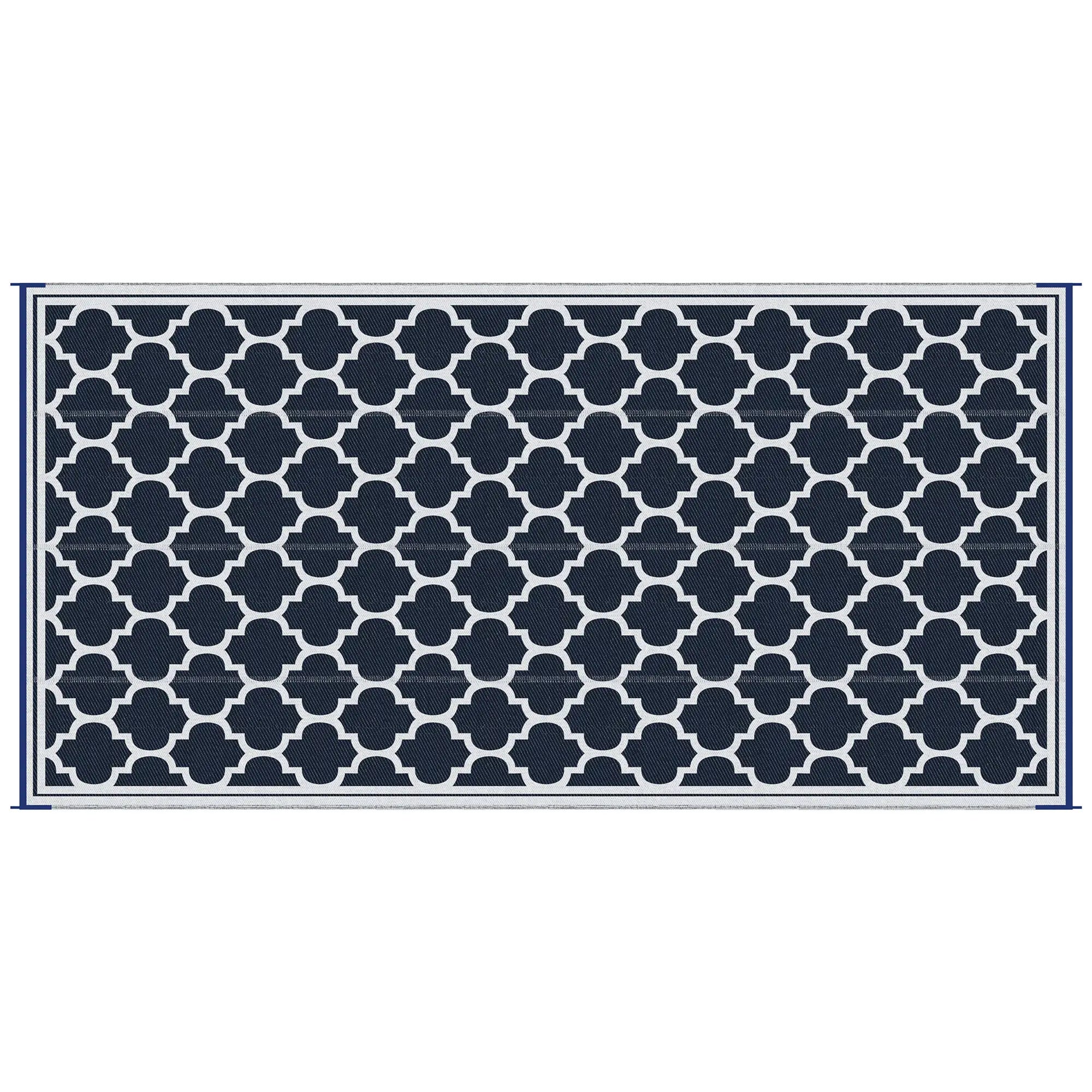 Reversible Outdoor RV Rug, 9' x 18', White, Patio Mat, Dark Blue Outdoor Reversible Rugs Dark Blue, White at Gallery Canada