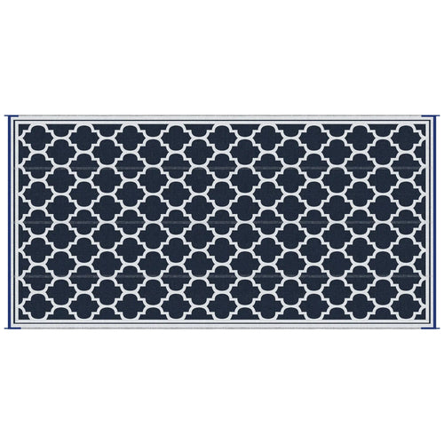 Reversible Outdoor RV Rug, 9' x 18', White, Patio Mat, Dark Blue